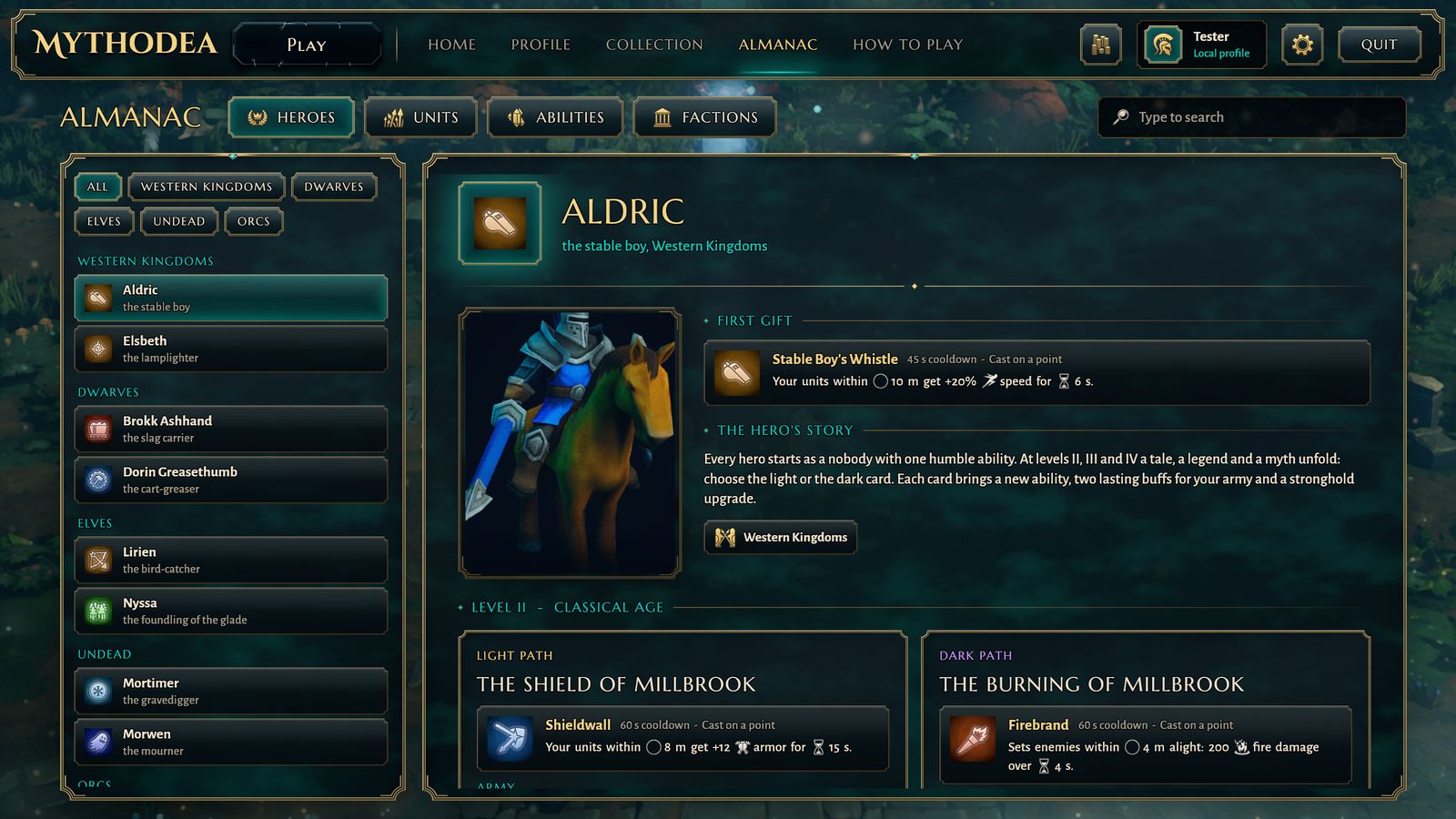 The almanac in the main menu