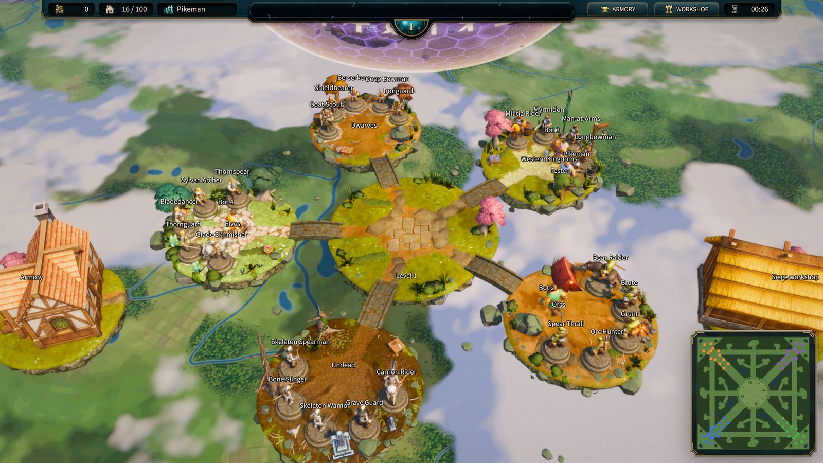 The floating island with a pedestal island per faction